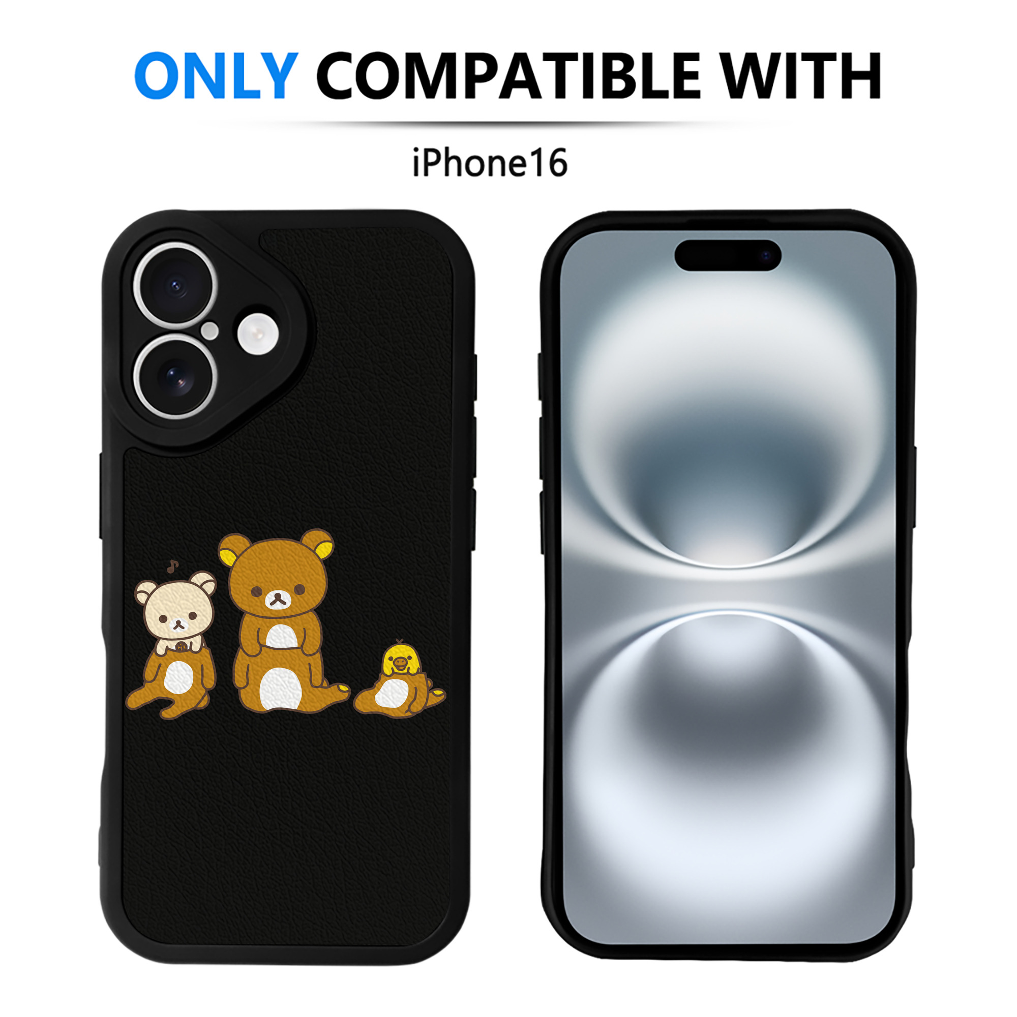 （画像用） リラックマ リラックマ キイロイトリ Rilakkuma Korilakkuma Kiiroitori 【iPhone 16シリーズ対応】シリコンスマホケース（レザー調） 材質：シリコン